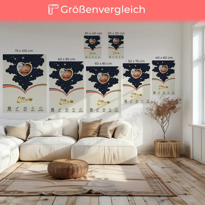 Personalisierte Leinwand Geburtsdaten Foto Herz Geburtsposter Little Stars Mädchen