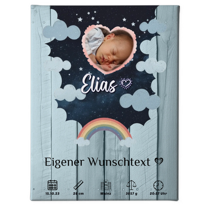 Herz Foto Geburtsposter Holz Himmelblau Baby Jungen Mädchen
