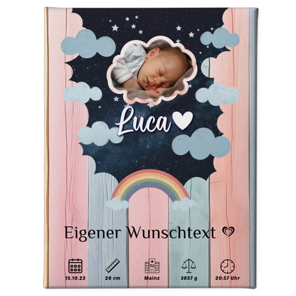 Herz Foto Geburts Leinwand Holz Bunt Baby Jungen Mädchen