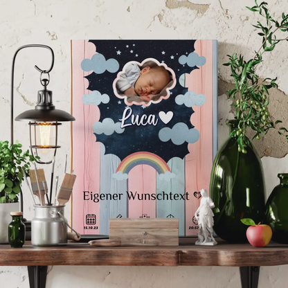 Herz Foto Geburts Leinwand Holz Bunt Baby Jungen Mädchen