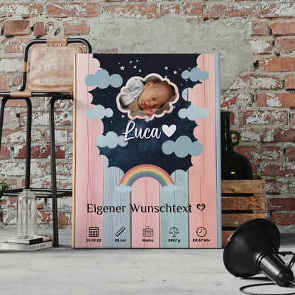 Herz Foto Geburts Leinwand Holz Bunt Baby Jungen Mädchen