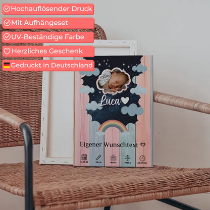 Herz Foto Geburts Leinwand Holz Bunt Baby Jungen Mädchen