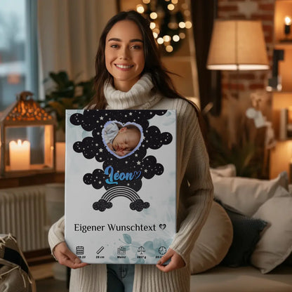 Herz Foto Personalisierte Fotoleinwand Geburt Floral Mintgrün Baby