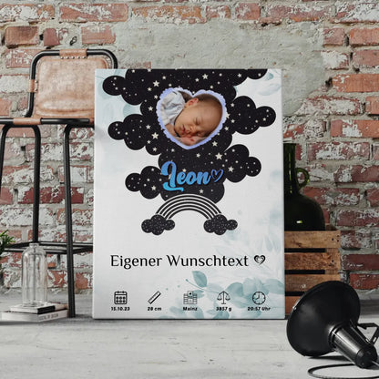 Herz Foto Personalisierte Fotoleinwand Geburt Floral Mintgrün Baby