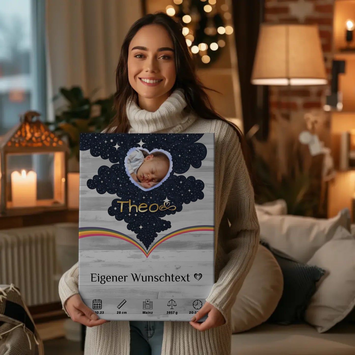 Herz Foto Leinwand Zur Geburt Pastell Hell Baby Jungen Mädchen