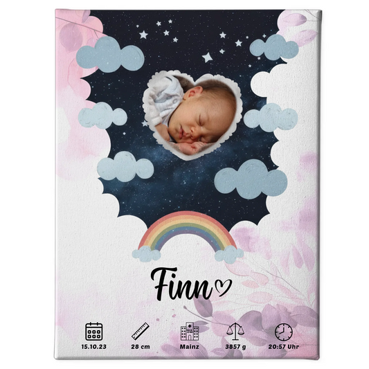 Herz Foto Plakat Leinwand Geburt Pink Rosa Floral Baby Mädchen Jungen