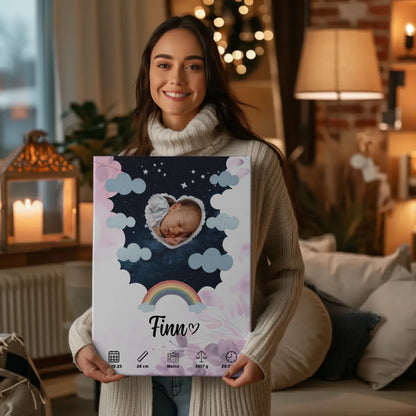 Herz Foto Plakat Leinwand Geburt Pink Rosa Floral Baby Mädchen Jungen