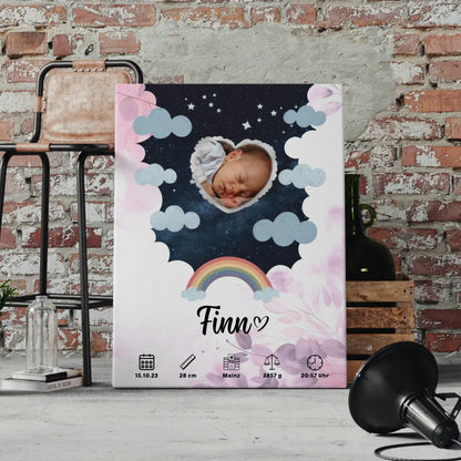 Herz Foto Plakat Leinwand Geburt Pink Rosa Floral Baby Mädchen Jungen