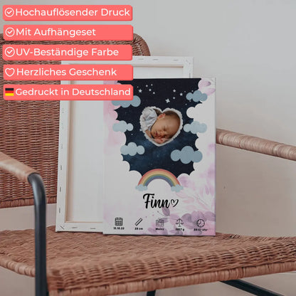 Herz Foto Plakat Leinwand Geburt Pink Rosa Floral Baby Mädchen Jungen