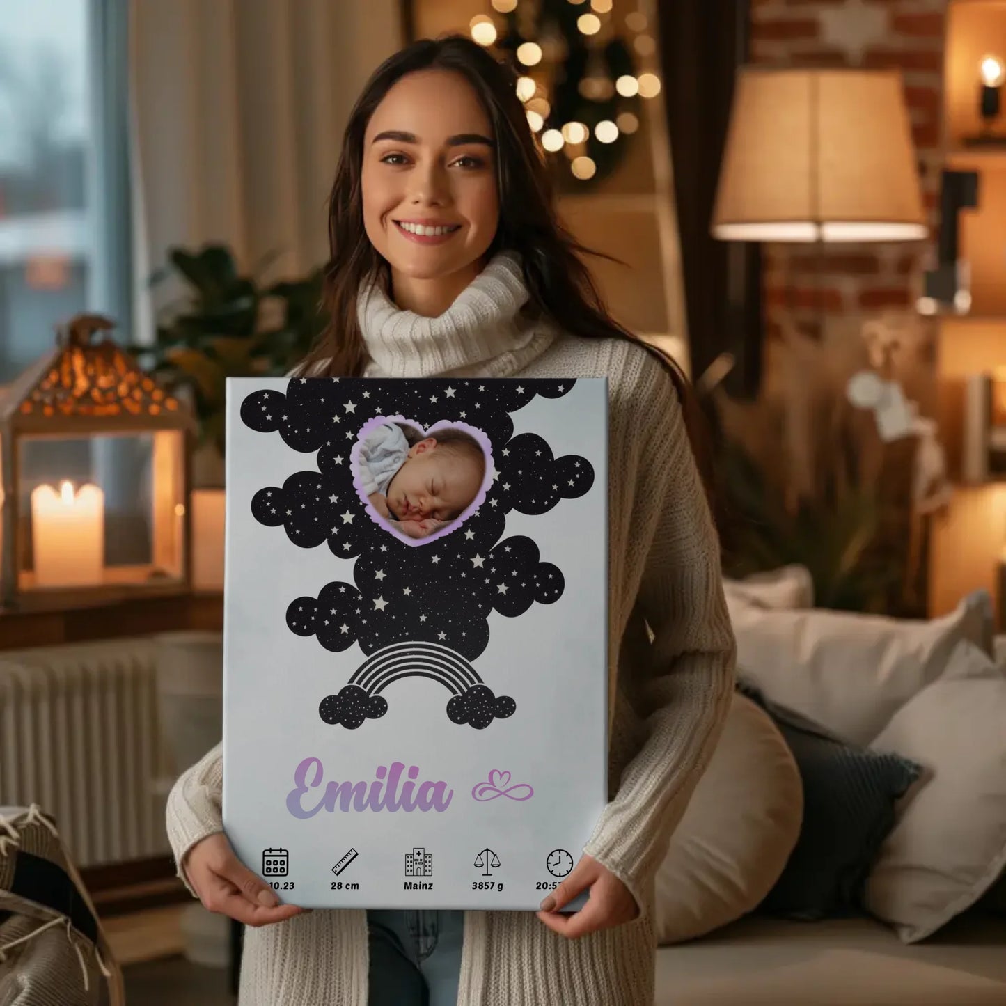 Herz Foto Geburtsposter Personalisiert Wasserfarben Mintgrün Baby Jungen Mädchen