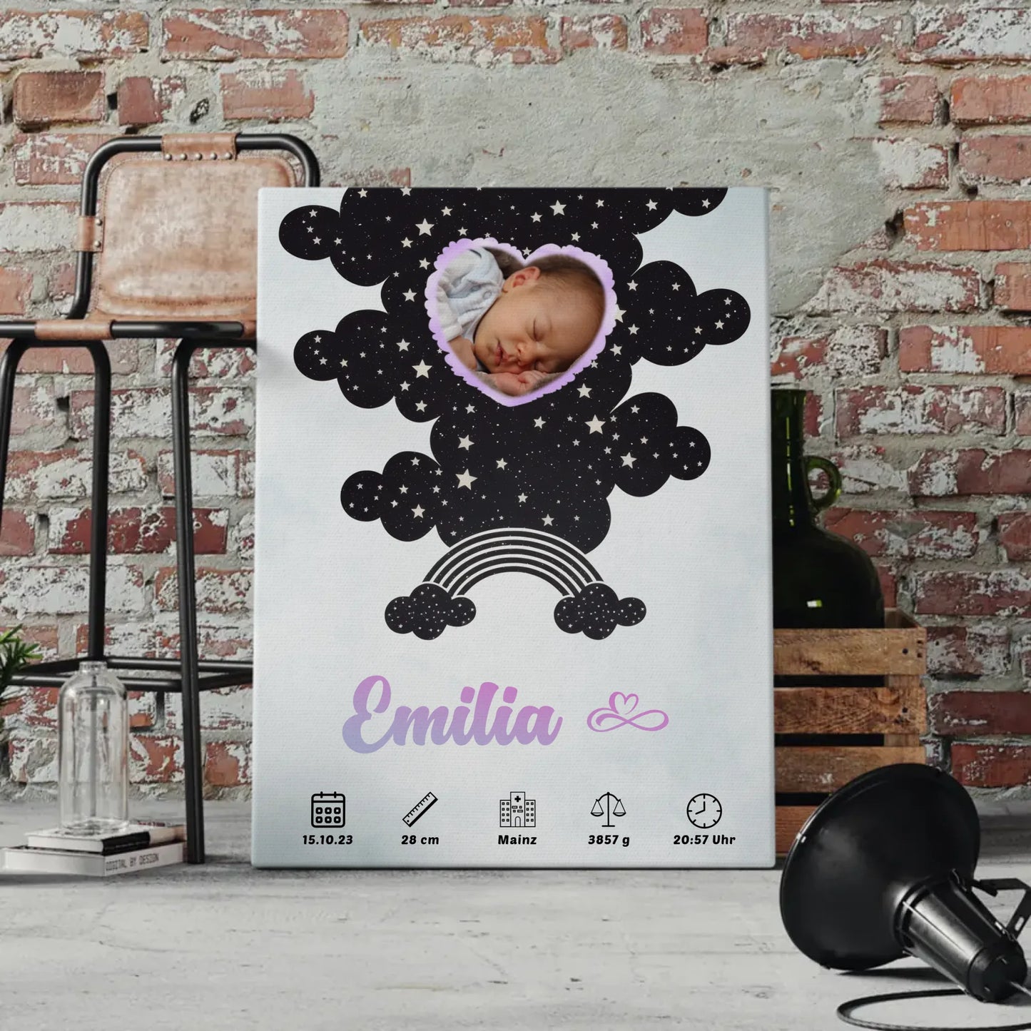 Herz Foto Geburtsposter Personalisiert Wasserfarben Mintgrün Baby Jungen Mädchen