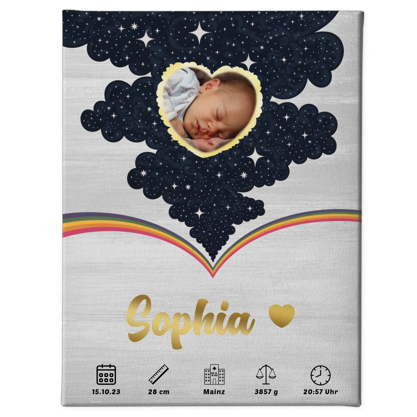 Herz Foto Leinwand Geburtsdaten Holz Hell Baby Jungen Mädchen