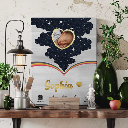 Herz Foto Leinwand Geburtsdaten Holz Hell Baby Jungen Mädchen