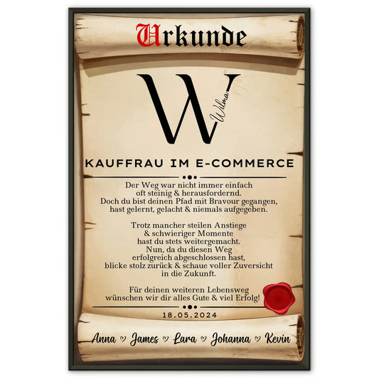 Personalisiertes Poster Urkunde Ausbildungsabschluss Geschenk Kauffrau im E Commerce