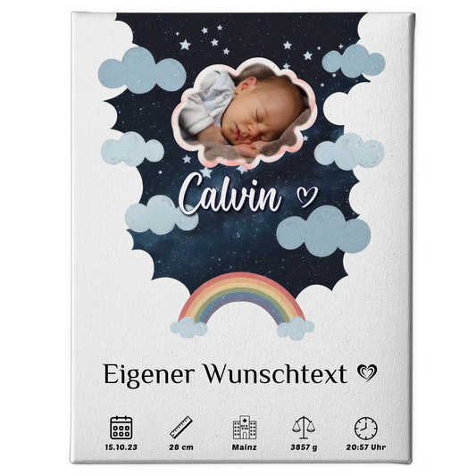 Geburts Leinwand für Mädchen und Jungen Foto Wolke personalisiert
