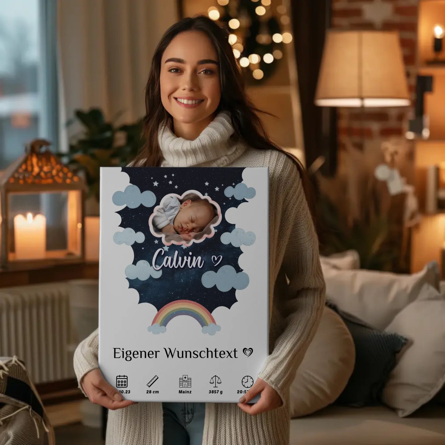 Geburts Leinwand für Mädchen und Jungen Foto Wolke personalisiert