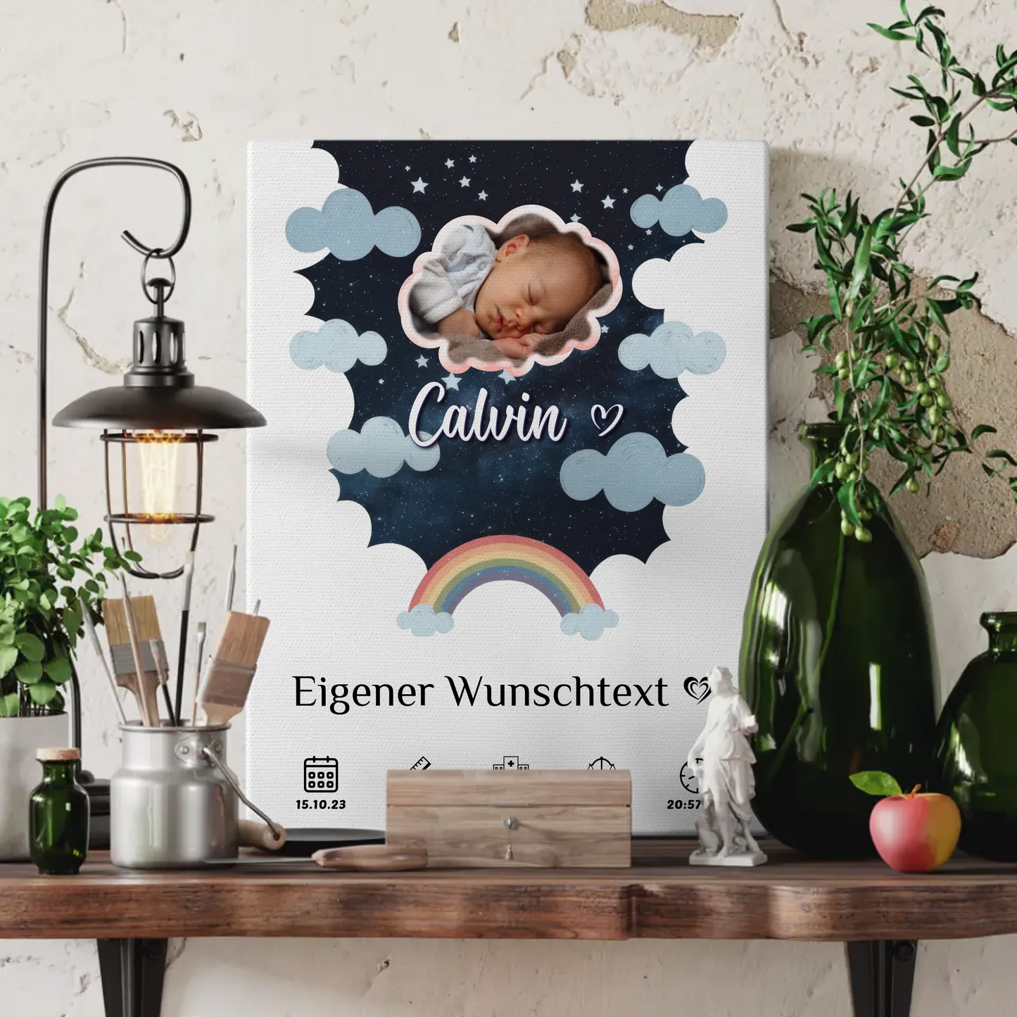 Geburts Leinwand für Mädchen und Jungen Foto Wolke personalisiert