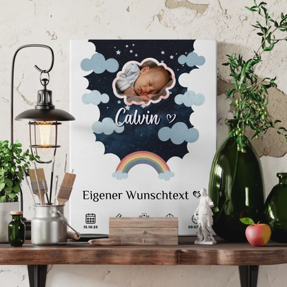 Geburts Leinwand für Mädchen und Jungen Foto Wolke personalisiert