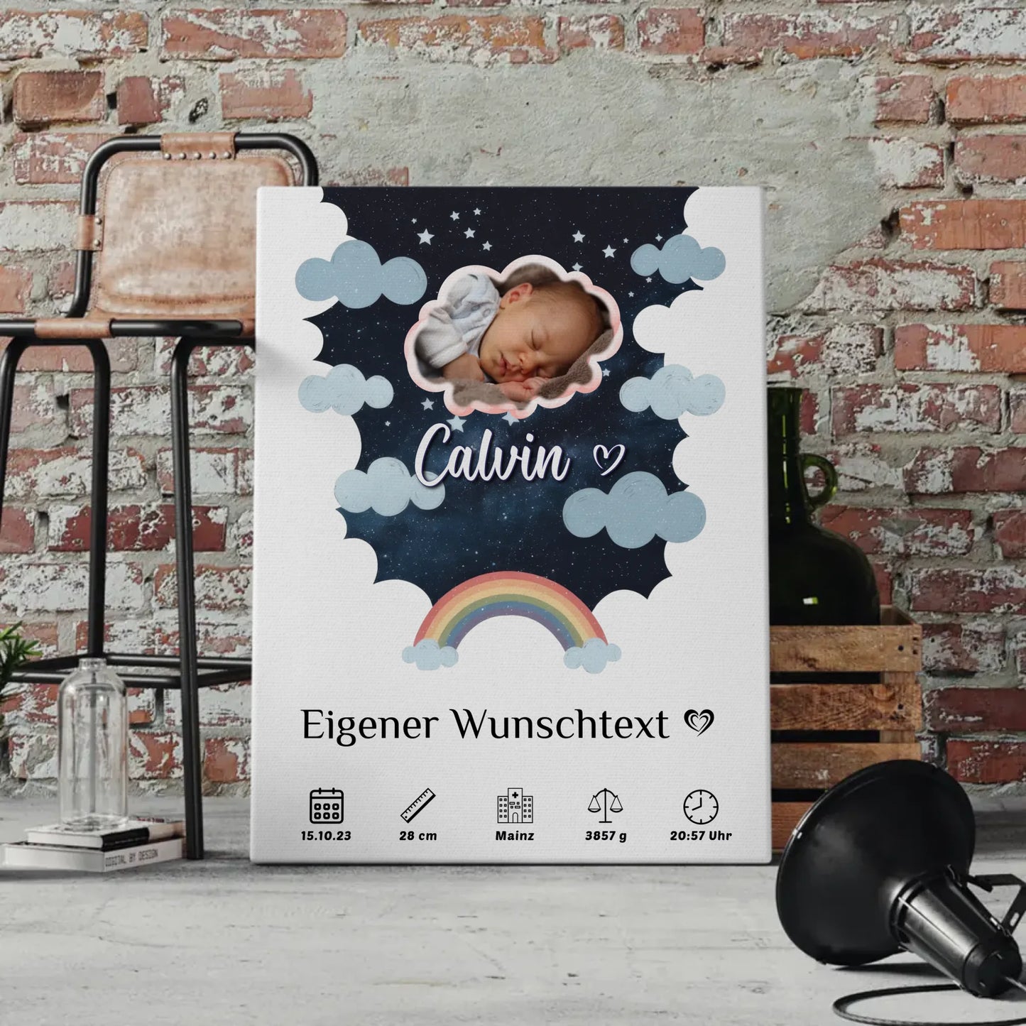 Geburts Leinwand für Mädchen und Jungen Foto Wolke personalisiert