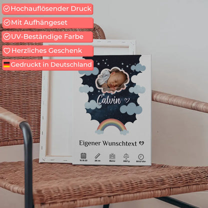 Geburts Leinwand für Mädchen und Jungen Foto Wolke personalisiert