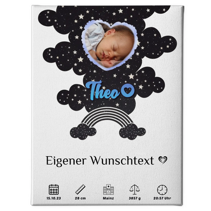 Personalisierte Fotoleinwand Geburt für Mädchen und Jungen Fotoherz