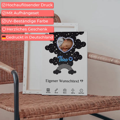 Personalisierte Fotoleinwand Geburt für Mädchen und Jungen Fotoherz