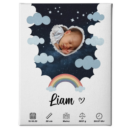 Personalisiertes Plakat Leinwand Geburt für Mädchen & Jungen Foto Herz
