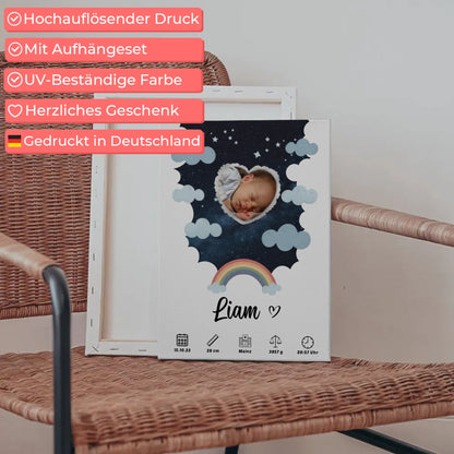 Personalisiertes Plakat Leinwand Geburt für Mädchen & Jungen Foto Herz