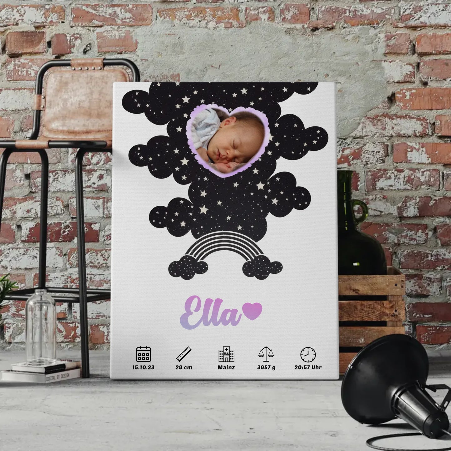 Geburtsposter Personalisiert für Mädchen und Jungen Fotoherz