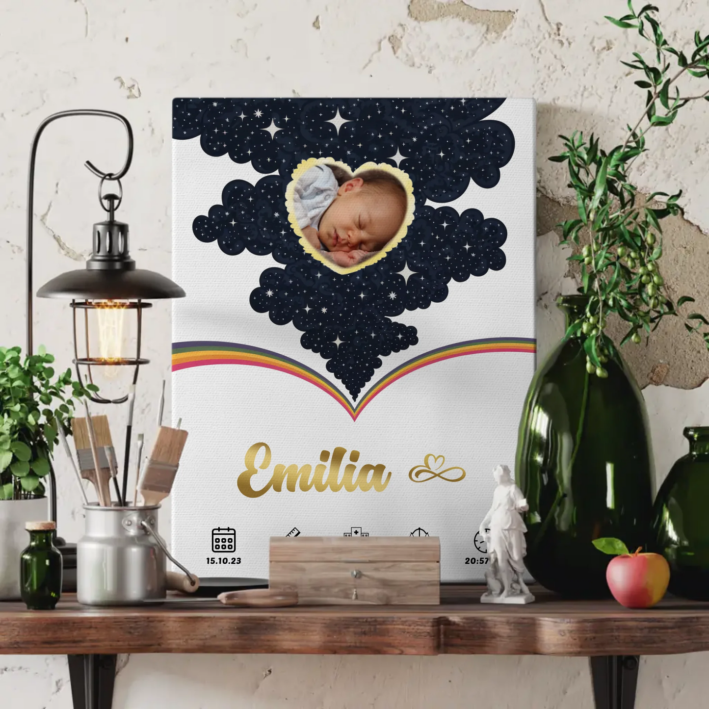 Leinwand Geburtsdaten Foto Herz für Mädchen und Jungen