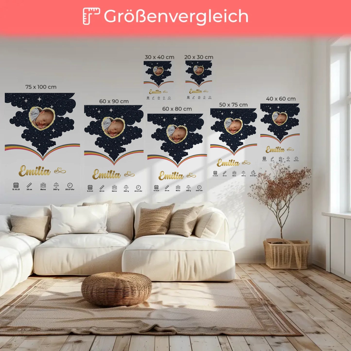 Leinwand Geburtsdaten Foto Herz für Mädchen und Jungen