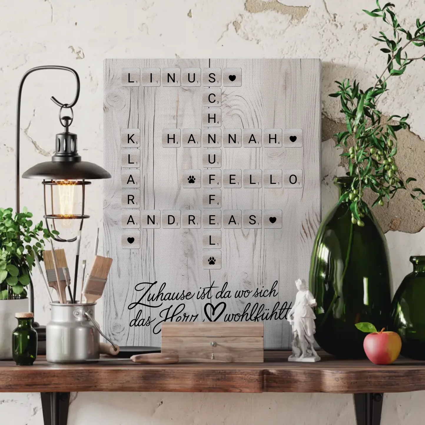 Familien Leinwand Das Herz Wohlfühlt Kreuzworträtsel mit Namen