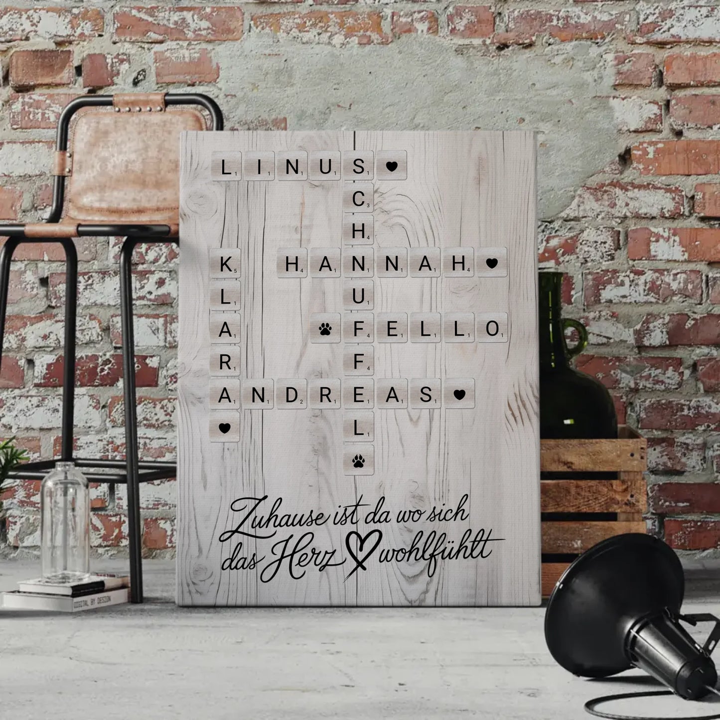 Familien Leinwand Das Herz Wohlfühlt Kreuzworträtsel mit Namen