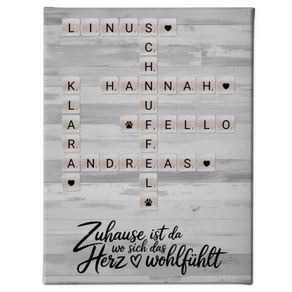 Leinwand Familie personalisiert Das Herz Wohlfühlt Namen Kreuzworträtsel