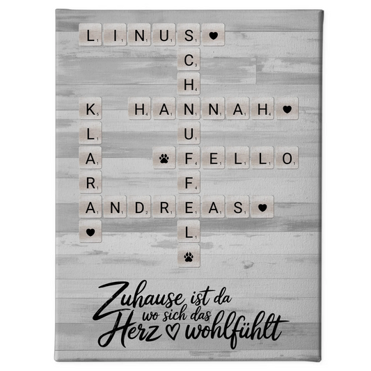 Leinwand Familie personalisiert Das Herz Wohlfühlt Namen Kreuzworträtsel