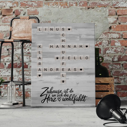 Leinwand Familie personalisiert Das Herz Wohlfühlt Namen Kreuzworträtsel