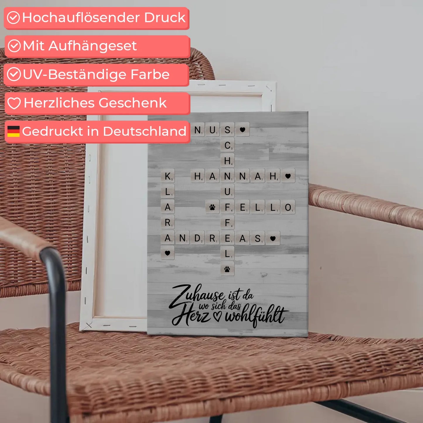 Leinwand Familie personalisiert Das Herz Wohlfühlt Namen Kreuzworträtsel
