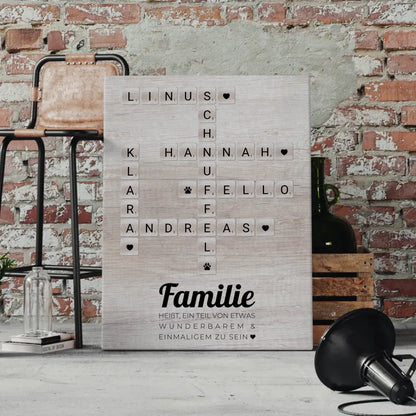 Leinwand Spruch Familie Teil Von Wunderbarem Kreuzworträtsel Namen