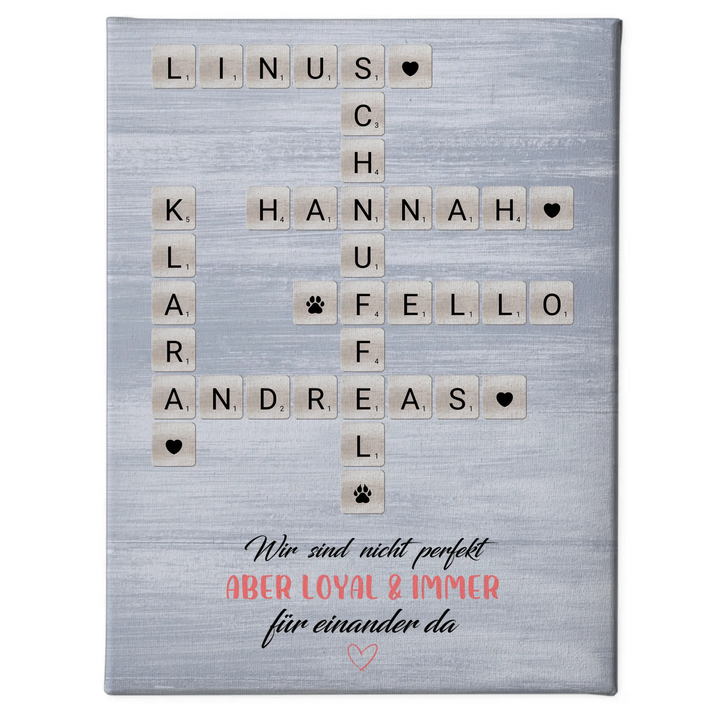 Personalisierte Fotoleinwand Familie Kreuzworträtsel mit Namen