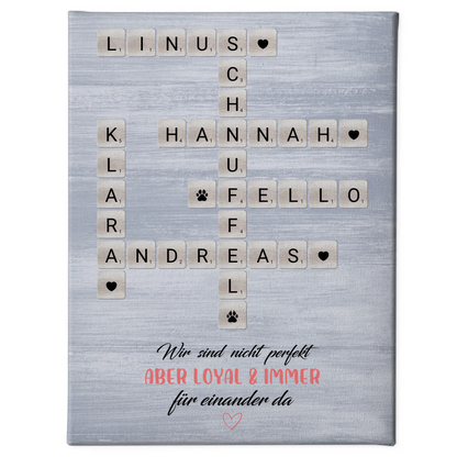 Personalisierte Fotoleinwand Familie Kreuzworträtsel mit Namen
