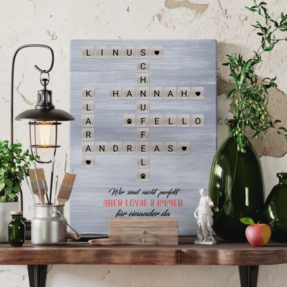 Personalisierte Fotoleinwand Familie Kreuzworträtsel mit Namen