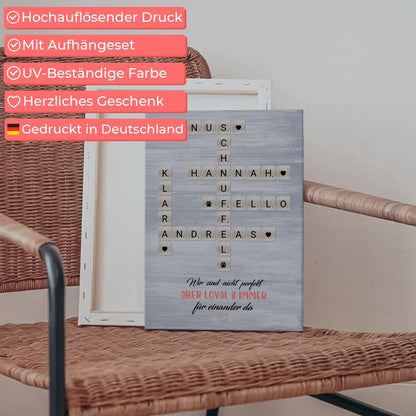 Personalisierte Fotoleinwand Familie Kreuzworträtsel mit Namen