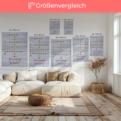 Personalisierte Fotoleinwand Familie Kreuzworträtsel mit Namen