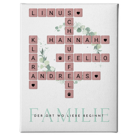 Familien Leinwand Wo Die Liebe Wohnt Kreuzworträtsel mit Namen