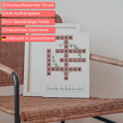 Familien Leinwand Wo Die Liebe Wohnt Kreuzworträtsel mit Namen
