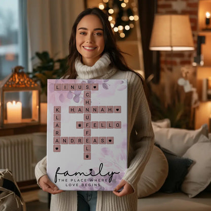Leinwand Familie personalisiert Where The Love Begins Scrabble Stil