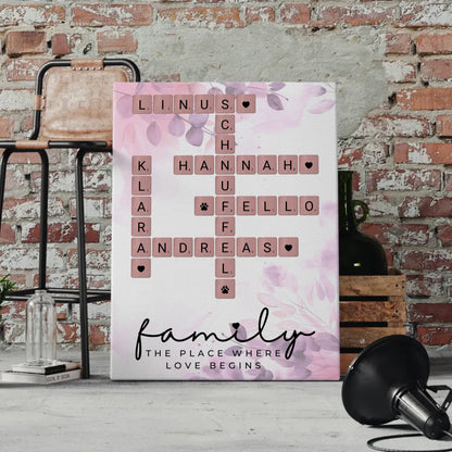 Leinwand Familie personalisiert Where The Love Begins Scrabble Stil