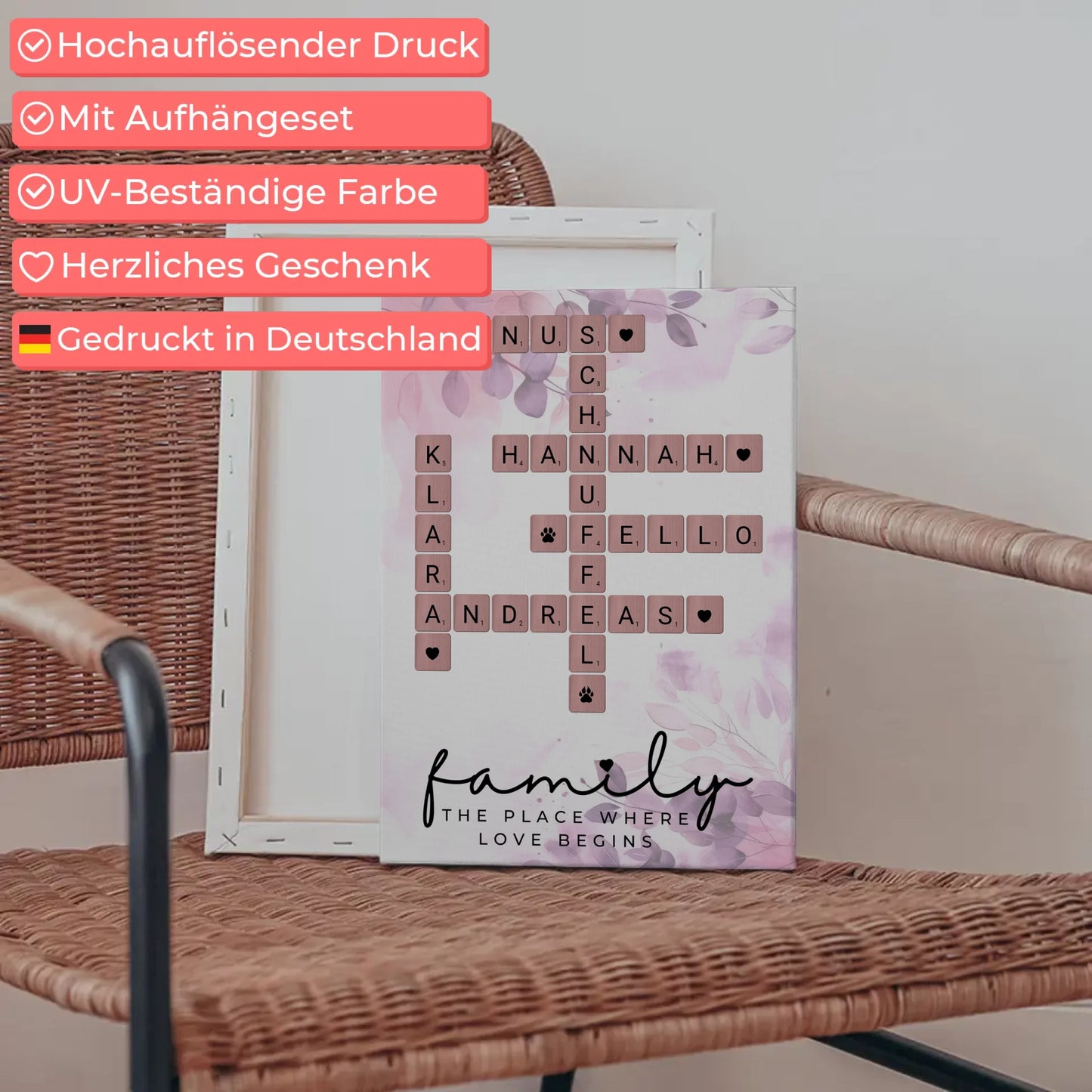 Leinwand Familie personalisiert Where The Love Begins Scrabble Stil