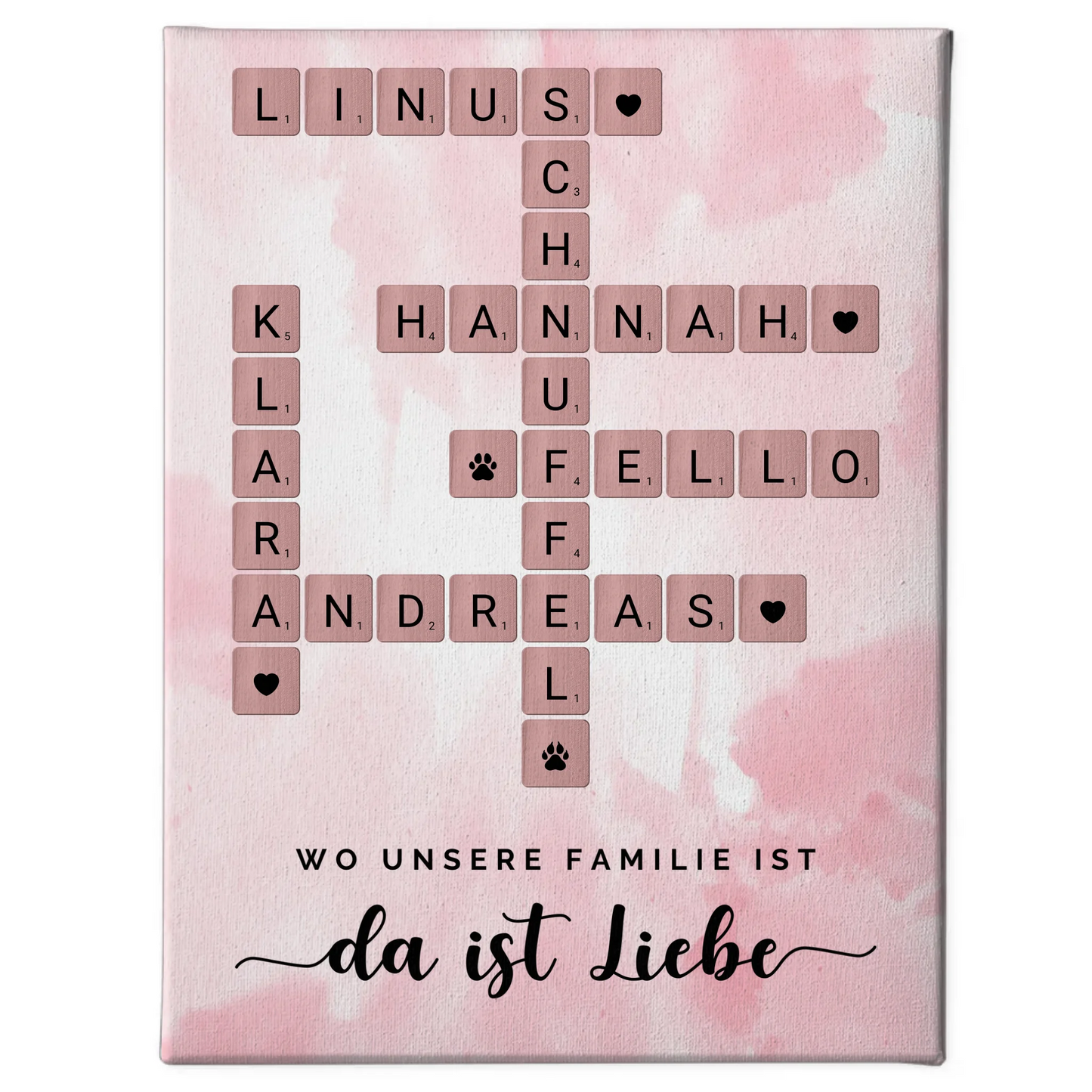 Leinwand Familie Spruch Wo Unsere Familie Ist Da Ist Liebe Kreutzworträtsel mit Namen Wunschtext