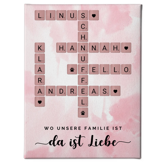 Leinwand Familie Spruch Wo Unsere Familie Ist Da Ist Liebe Kreutzworträtsel mit Namen Wunschtext
